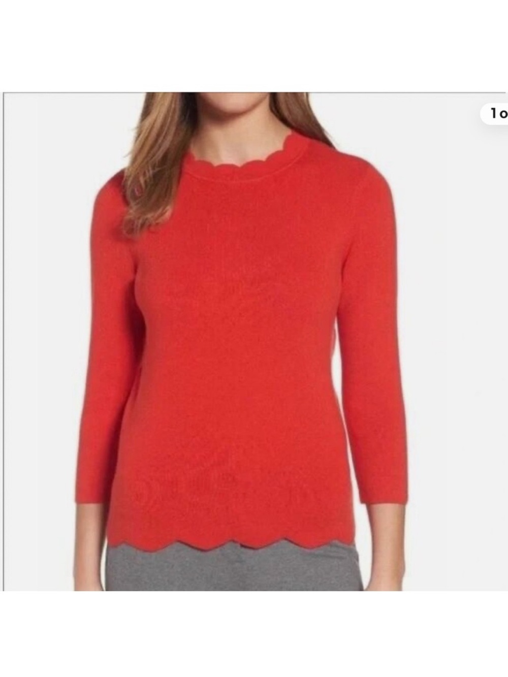 Halogen Red Scallop-Edge Scoop Neck Sweater, S
